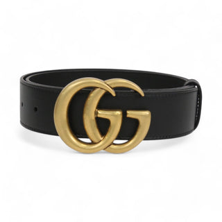 Gucci 397660 Belt Black Nappa Leather with Polished Golden Double G Buckle 4CM (GGB1015)-AmbrogioShoes