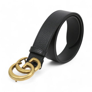 Gucci 406831 DJ20T 1000 Belt Black Full Grain Leather with Gold Double GG Buckle (GGB1004)-AmbrogioShoes