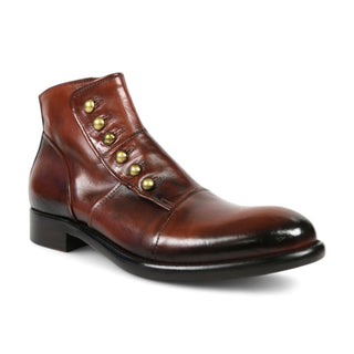 Jo Ghost 1224 Men's Shoes Brown Calf-Skin Leather Laceless Ankle Boots (JG5355)-AmbrogioShoes