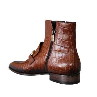 Jo Ghost 4970 Men's Shoes Cognac Crocodile Print Leather Horsebit Boots (JG5360)-AmbrogioShoes