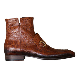 Jo Ghost 4970 Men's Shoes Cognac Crocodile Print Leather Horsebit Boots (JG5360)-AmbrogioShoes