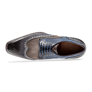 Jose Real Veloce H670 Men's Shoes Antracite Gray, Beige and Blue Calf-Skin Leather Wingtip Oxfords (RE2236)-AmbrogioShoes