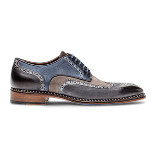 Jose Real Veloce H670 Men's Shoes Antracite Gray, Beige and Blue Calf-Skin Leather Wingtip Oxfords (RE2236)-AmbrogioShoes