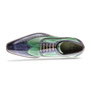 Jose Real Veloce R2318 Men's Shoes Jeans & Green Calf-Skin Leather Wingtip Oxfords (RE2235)-AmbrogioShoes