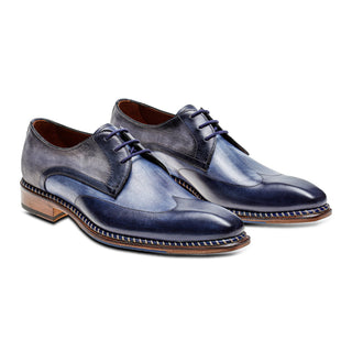 Jose Real Veloce R2353 Men's Shoes Blue & Antracite Gray Calf-Skin Leather Whole-Cut Oxfords (RE2233)-AmbrogioShoes