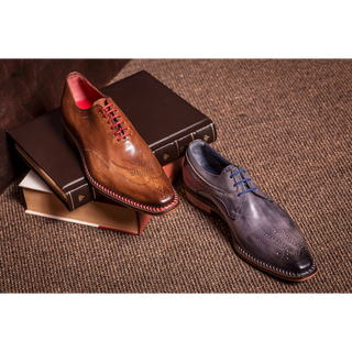 Jose Real Veloce R2359 Men's Shoes Brown & Red Calf-Skin Leather Wingtip Oxfords (RE2234)-AmbrogioShoes