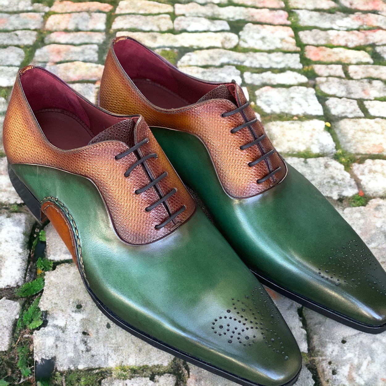 Magnanni 20120 Sanchez II Men's Shoes Brown & Green Grabado Print /  Calf-Skin Leather Oxfords (MAGS1090)