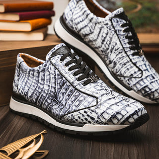 Marco Di Milano Alonzo Men's Shoes Newspaper Genuine Caiman Crocodile Casual Sneakers (MDM1165)-AmbrogioShoes