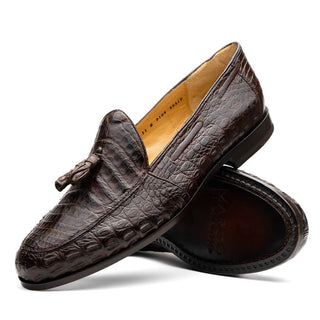 Marco Di Milano Bianchi Men's Shoes Exotic Caiman Crocodile Tassels Loafers (MDM1197)-AmbrogioShoes