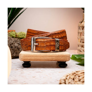 Marco Di Milano Cognac Genuine Exotic Crocodile Men's Belts (MDMB1021)-AmbrogioShoes