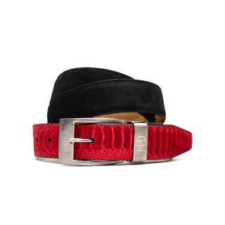 Marco Di Milano Red & Black Genuine Ostrich Leg / Suede Leather Men's Belts (MDMB1043)-AmbrogioShoes