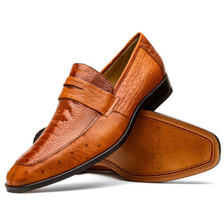 Marco Di Milano Fangio Men's Shoes Cognac Exotic Genuine Ostrich Leg Penny Loafers (MDM1168)-AmbrogioShoes