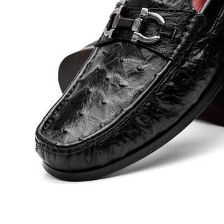 Marco Di Milano Ferrioni Men's Shoes Black Exotic Ostrich Horsebit Moccasin loafers (MDM1171)-AmbrogioShoes