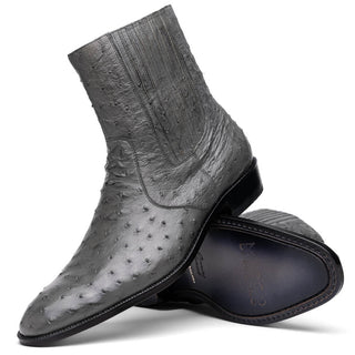 Marco Di Milano Giorgio Men's Shoes Gray Genuine Ostrich Quill Dress Boots (MDM1151)-AmbrogioShoes