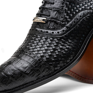 Marco Di Milano John Men's Shoes Black Exotic Caiman Crocodile / Woven Leather Dress Oxfords (MDM1178)-AmbrogioShoes