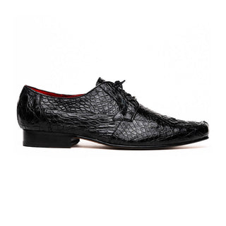 Marco Di Milano Leonardo Men's Shoes Black Genuine Caiman Crocodile Dress Derby Oxfords (MDM1147)-AmbrogioShoes