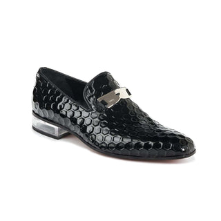 Mauri 4709 Elegance Men's Shoes Homer Black Texture Print Leather Loafers (MA5001)-AmbrogioShoes
