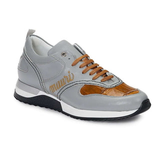 Mauri Shoes Exotic Skin Men's Anil Calf & Baby Croc Grey & Gold Sneakers 6199 (MA4926)-AmbrogioShoes