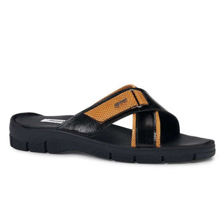 Mauri Shoes Exotic Skin Men's Ostrich & Frog Black Sandals 5063 (MA4920)-AmbrogioShoes