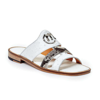 Mauri Shoes Mens Shoes Ostrich & Snakeskin White Sandals Art 1255/1 (MA4660)-AmbrogioShoes