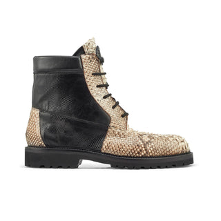 Mauri 4949/1 Men's Shoes Black & Natural Exotic Python / Karung Ankle Boots (MA5374)-AmbrogioShoes