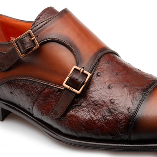 Mezlan SX50106-S Men's Shoes Exotic Ostrich / Calf-Skin Leather Double Monk-Straps Loafers (MZ3783)-AmbrogioShoes