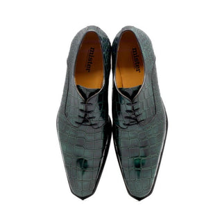 Mister Begur 39125 Men's Shoes Green Crocodile Print Leather Derby Oxfords (MIS1124)-AmbrogioShoes