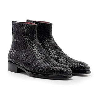 Paul Parkman BT269 Men's Shoes Woven Leather Zipper Boot (PM6460)-AmbrogioShoes