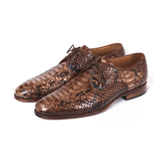 Paul Parkman Handmade Shoes Brown Handmade Exotic Derby Oxfords (PM5620)-AmbrogioShoes