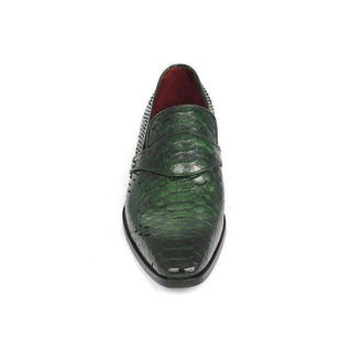 Paul Parkman Handmade Shoes Exotic Skin hand Painted Green Loafers (PM5467)-AmbrogioShoes