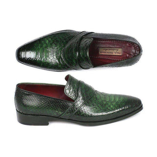 Paul Parkman Handmade Shoes Exotic Skin hand Painted Green Loafers (PM5467)-AmbrogioShoes