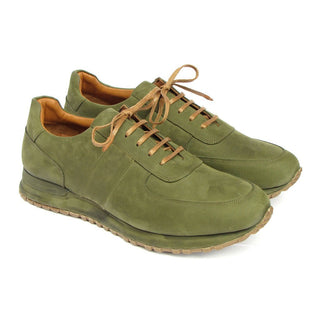 Paul Parkman LP207GRB Men's Shoes Green Nubuck Leather Sneakers (PM6430)-AmbrogioShoes