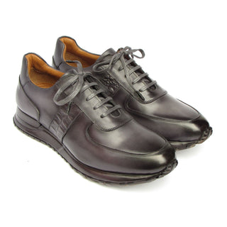 Paul Parkman LP207GRY Men's Shoes Gray & Black Patina Leather Sneakers (PM6432)-AmbrogioShoes