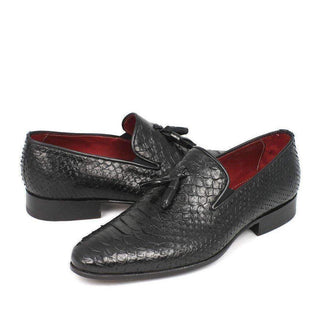 Paul Parkman Men's Genuine Python Tassel Black Loafers 26GH41-AmbrogioShoes