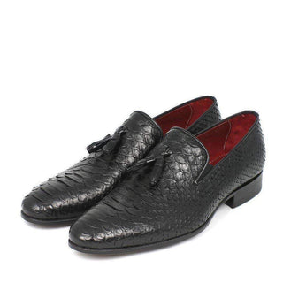 Paul Parkman Men's Genuine Python Tassel Black Loafers 26GH41-AmbrogioShoes