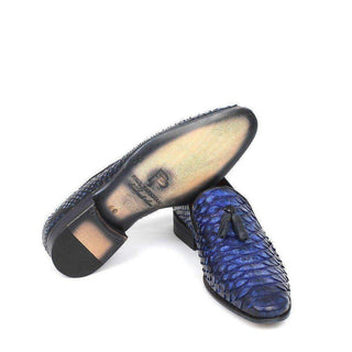 Paul Parkman Men's Genuine Python Tassel Blue Loafers 26BLU98-AmbrogioShoes