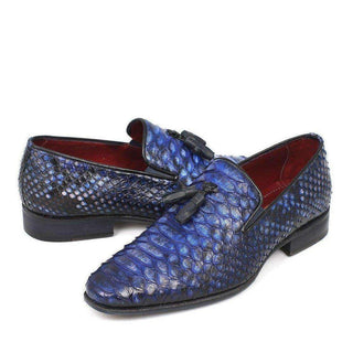 Paul Parkman Men's Genuine Python Tassel Blue Loafers 26BLU98-AmbrogioShoes