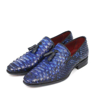 Paul Parkman Men's Genuine Python Tassel Blue Loafers 26BLU98-AmbrogioShoes