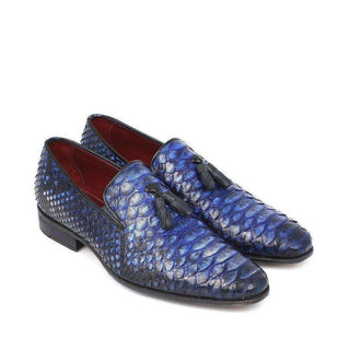 Paul Parkman Men's Genuine Python Tassel Blue Loafers 26BLU98-AmbrogioShoes