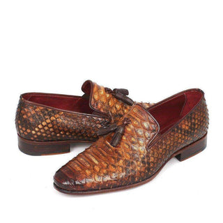 Paul Parkman Men's Genuine Python Tassel Camel Loafers 26CML75-AmbrogioShoes