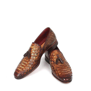 Paul Parkman Men's Genuine Python Tassel Camel Loafers 26CML75-AmbrogioShoes