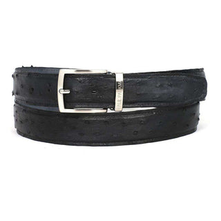 Paul Parkman Men's Hand-Painted Belt Black Genuine Ostrich (PMB400)-AmbrogioShoes