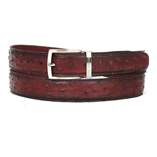 Paul Parkman Men's Hand-Painted Belt Bordeaux Genuine Ostrich (PMB408)-AmbrogioShoes