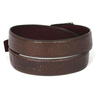 Paul Parkman Men's Hand-Painted Belt Brown Embossed Calfskin Leather (PMB203)-AmbrogioShoes