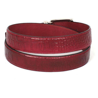 Paul Parkman Men's Hand-Painted Belt Burgundy Embossed Calfskin Leather (PMB200)-AmbrogioShoes