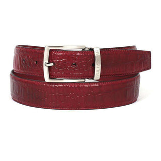 Paul Parkman Men's Hand-Painted Belt Burgundy Embossed Calfskin Leather (PMB200)-AmbrogioShoes