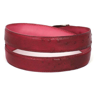 Paul Parkman Men's Hand-Painted Belt Burgundy Genuine Ostrich (PMB405)-AmbrogioShoes