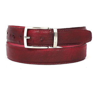 Paul Parkman Men's Hand-Painted Belt Burgundy Genuine Ostrich (PMB405)-AmbrogioShoes