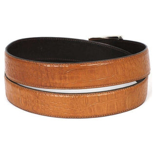 Paul Parkman Men's Hand-Painted Belt Camel Embossed Calfskin Leather (PMB201)-AmbrogioShoes