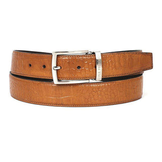 Paul Parkman Men's Hand-Painted Belt Camel Embossed Calfskin Leather (PMB201)-AmbrogioShoes